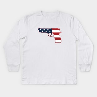 Semi-automatic Stars & Stripes Handgun Silhouette Kids Long Sleeve T-Shirt